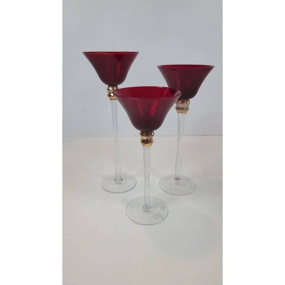 Vtg set Of 3 Ruby Red Glass Candle tealight  Holders Christmas 8 9 10